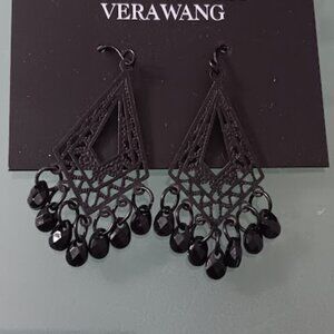VERA WANG Victorian Black Metal/Black Beaded Filigree Drop Earrings**NEW!